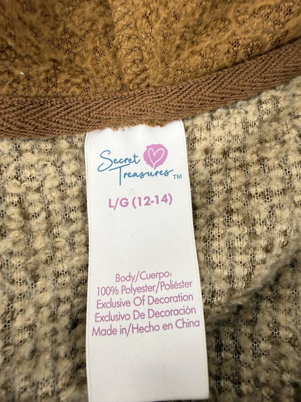 Womens Large (12-14) Sloth Pajamas One Piece Brown Full Zip Costume